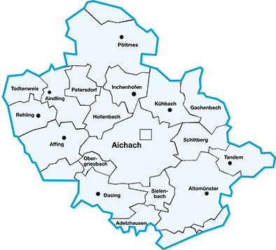 Gebietskarte des Aichacher Landes